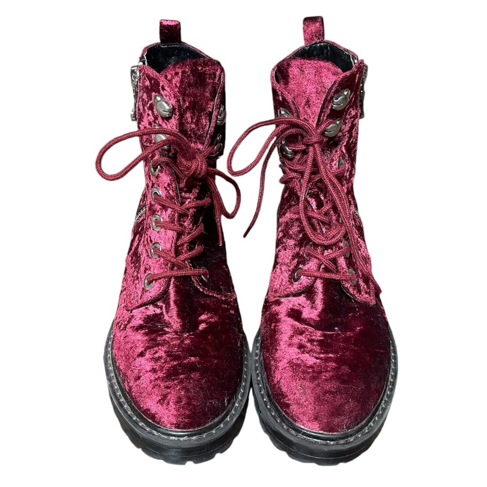 Steve Madden Revive Combat / Hiking Boots Burgundy Velvet Zip & Lace up Size 9